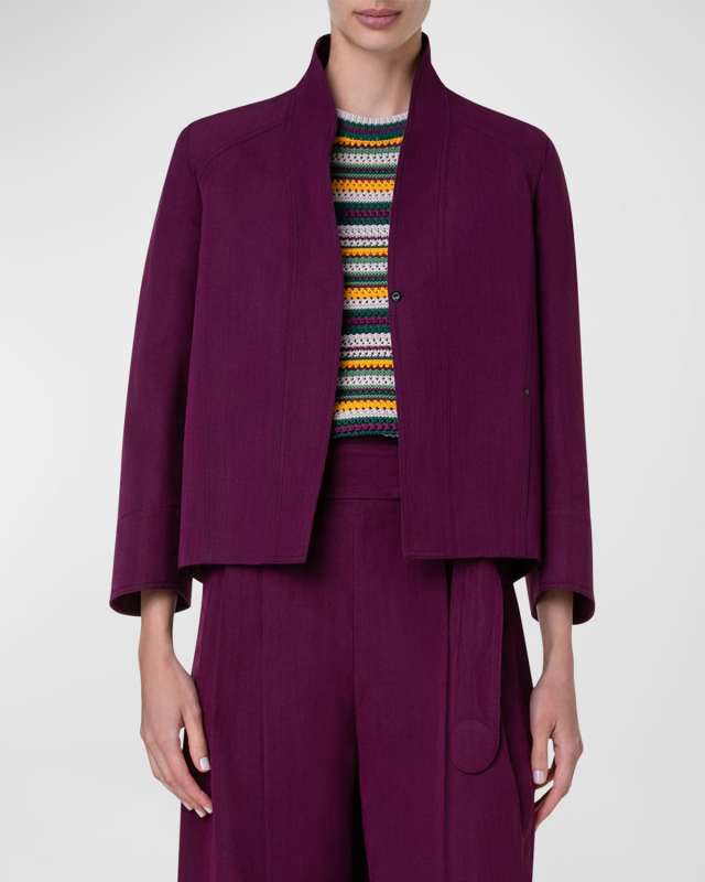 Shawl-Collar Boxy Linen-Blend Jacket